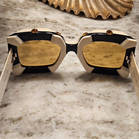 RARE GUCCI HOLLYWOOD FOREVER OVERSIZED SQUARE IVORY MASK EMBELLISHED SUNGLASSES - Picture 8 of 11